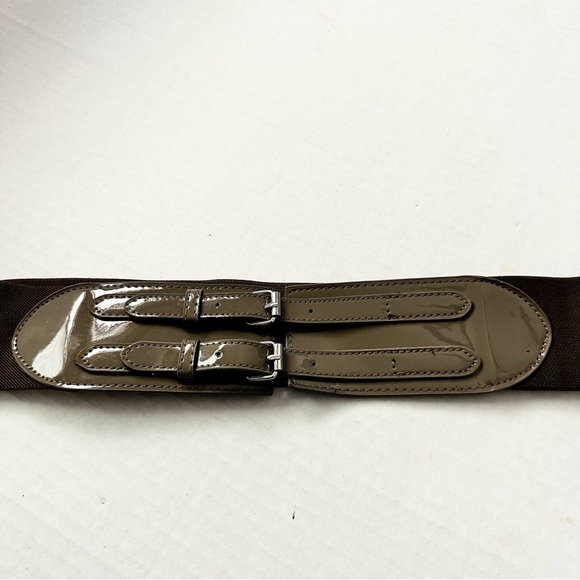 Belt Corset Stretch Double Buckle Taupe with Silver Hardware - Picture 10 of 11